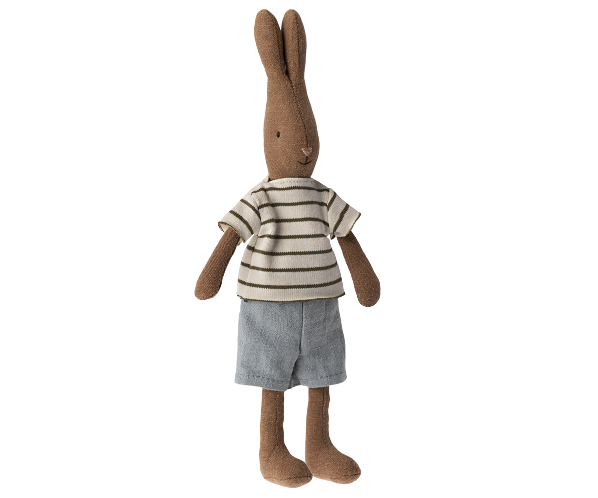 Maileg ETA MAY SS24 Rabbit Size 1, Chocolate Brown - Striped Blouse And Shorts