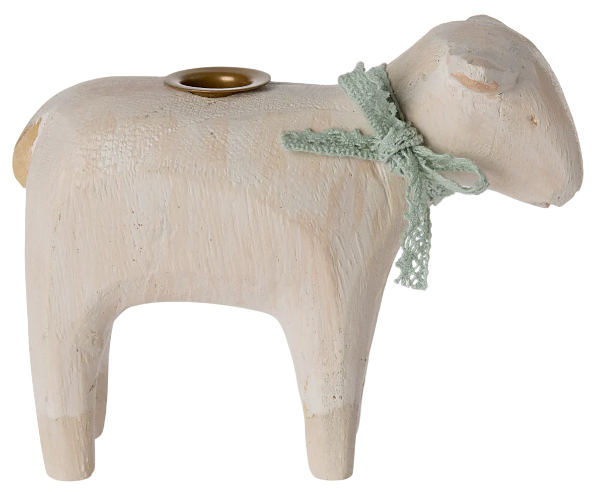 Maileg Wooden Candle Holder - Mint Lamb
