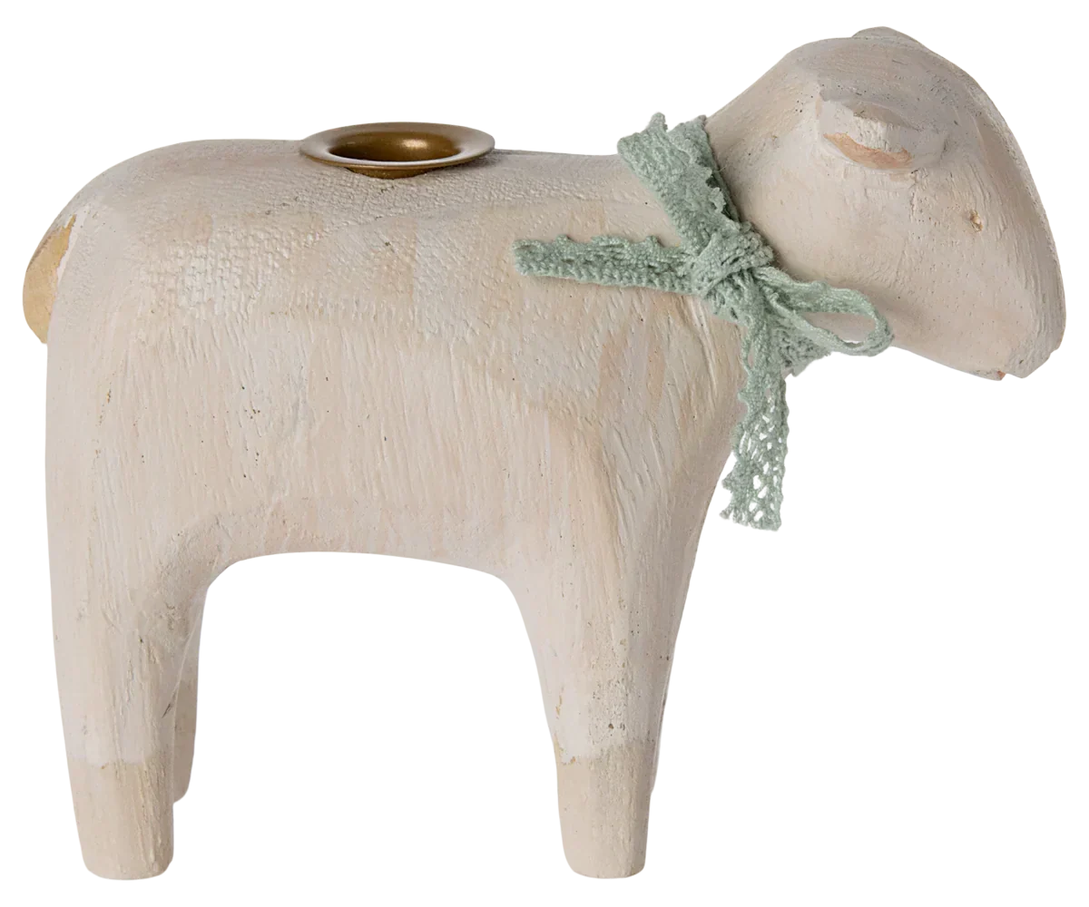 Maileg Wooden Candle Holder - Mint Lamb
