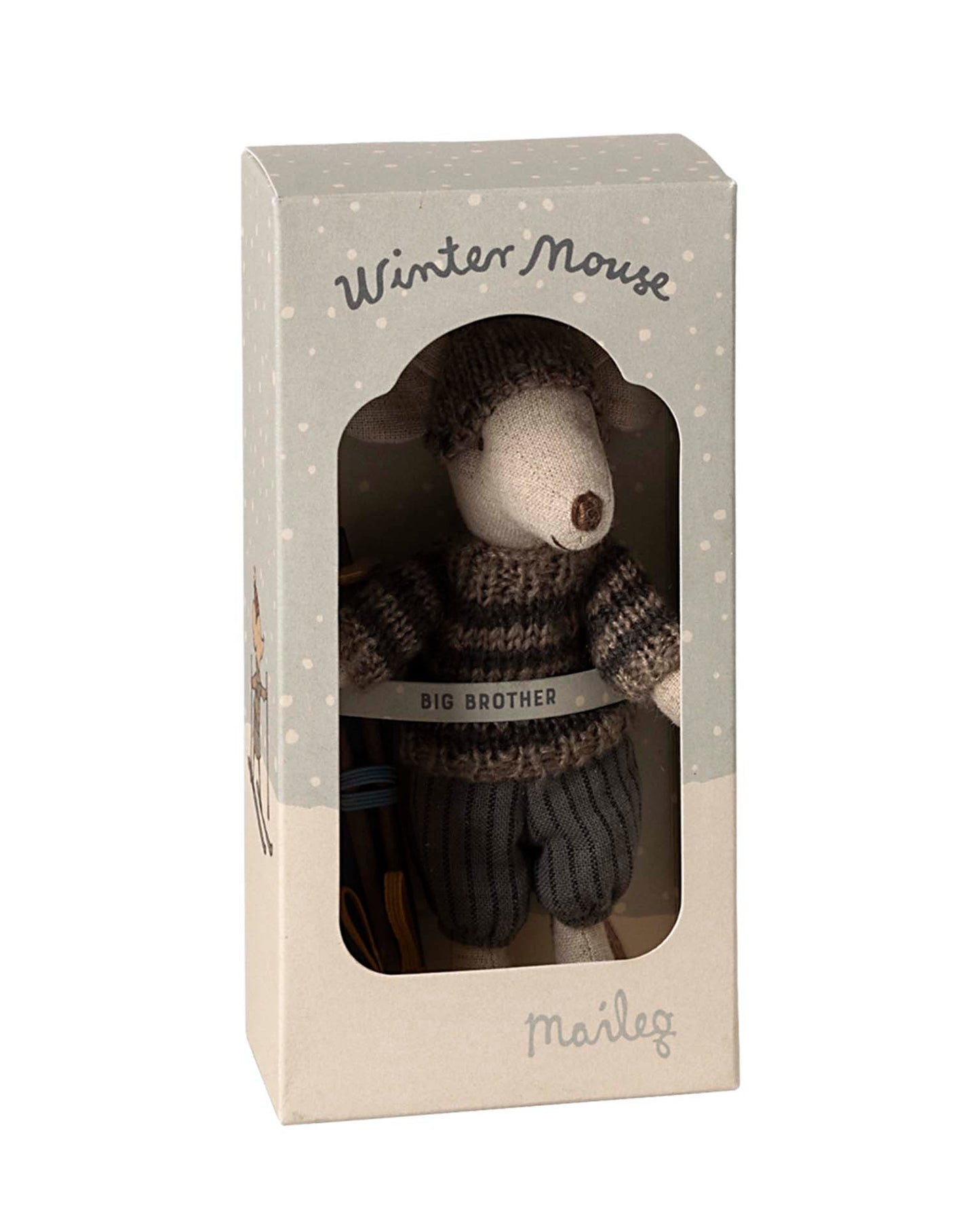 Maileg Big Brother Winter Mouse With Ski Set In Grey