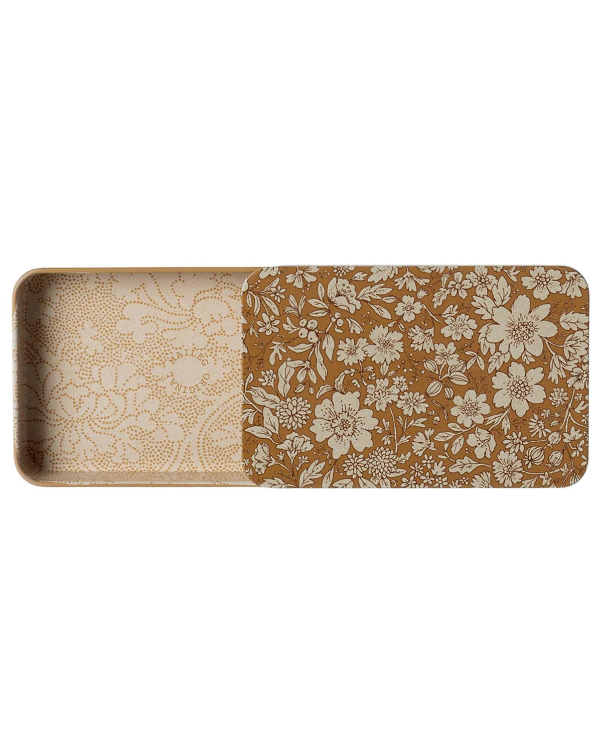 Maileg Blossom Metal Box W/ Sliding Lid In Ocher