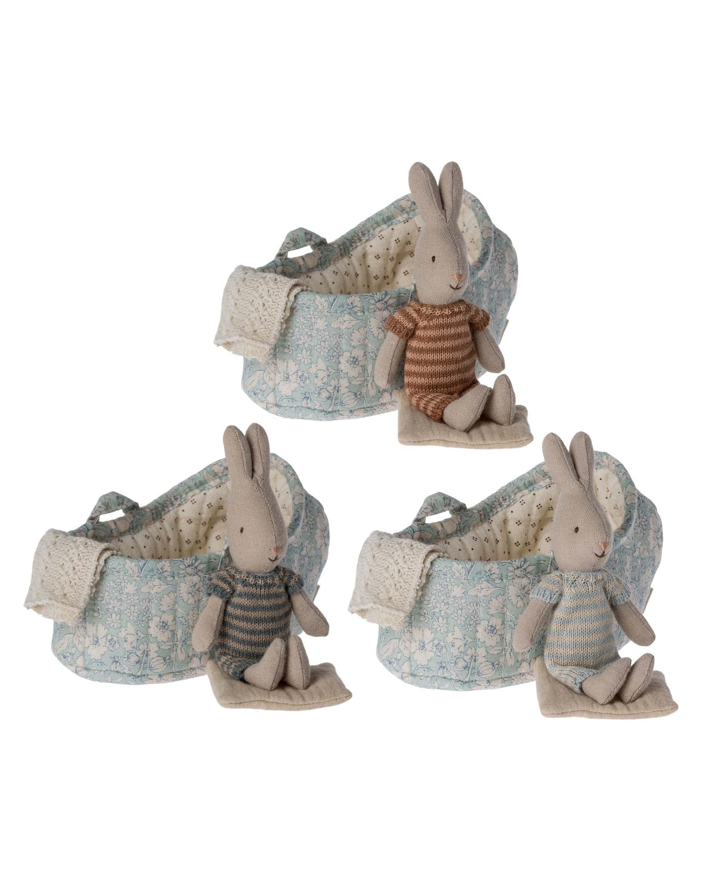 Maileg Micro Rabbit In Carry Cot In Dark Blue