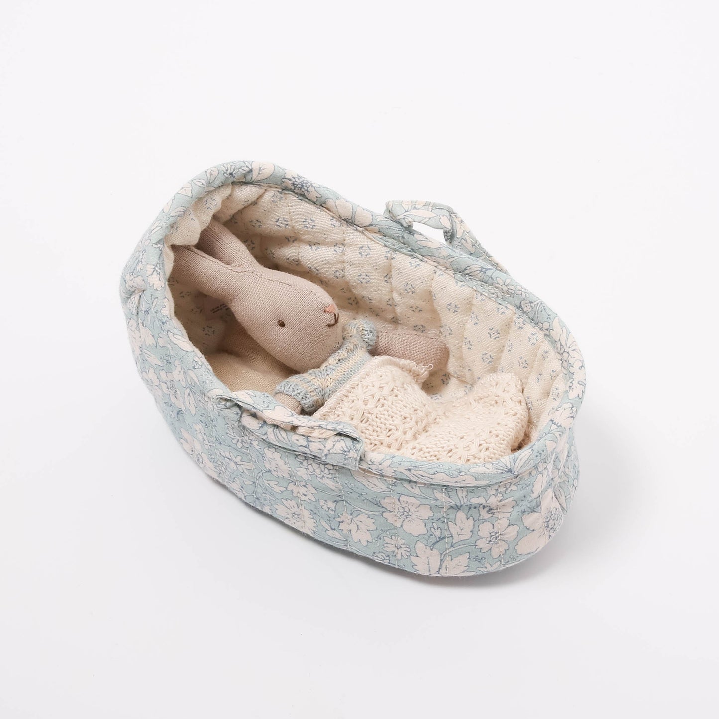 Maileg Rabbit In Carry Cot | Light Blue