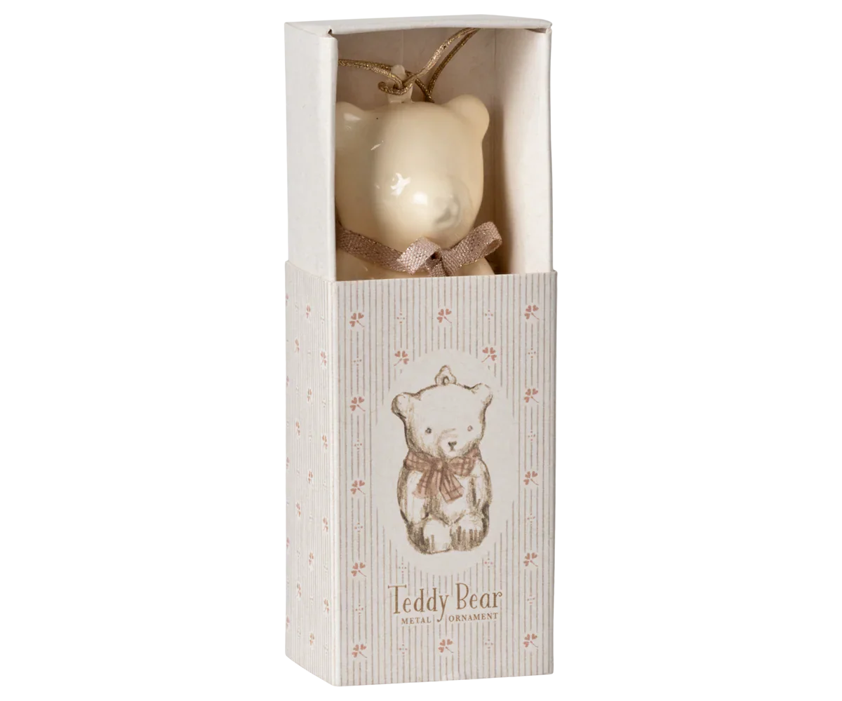  Maileg Metal Ornament, Teddy Bear - Off White/Rose