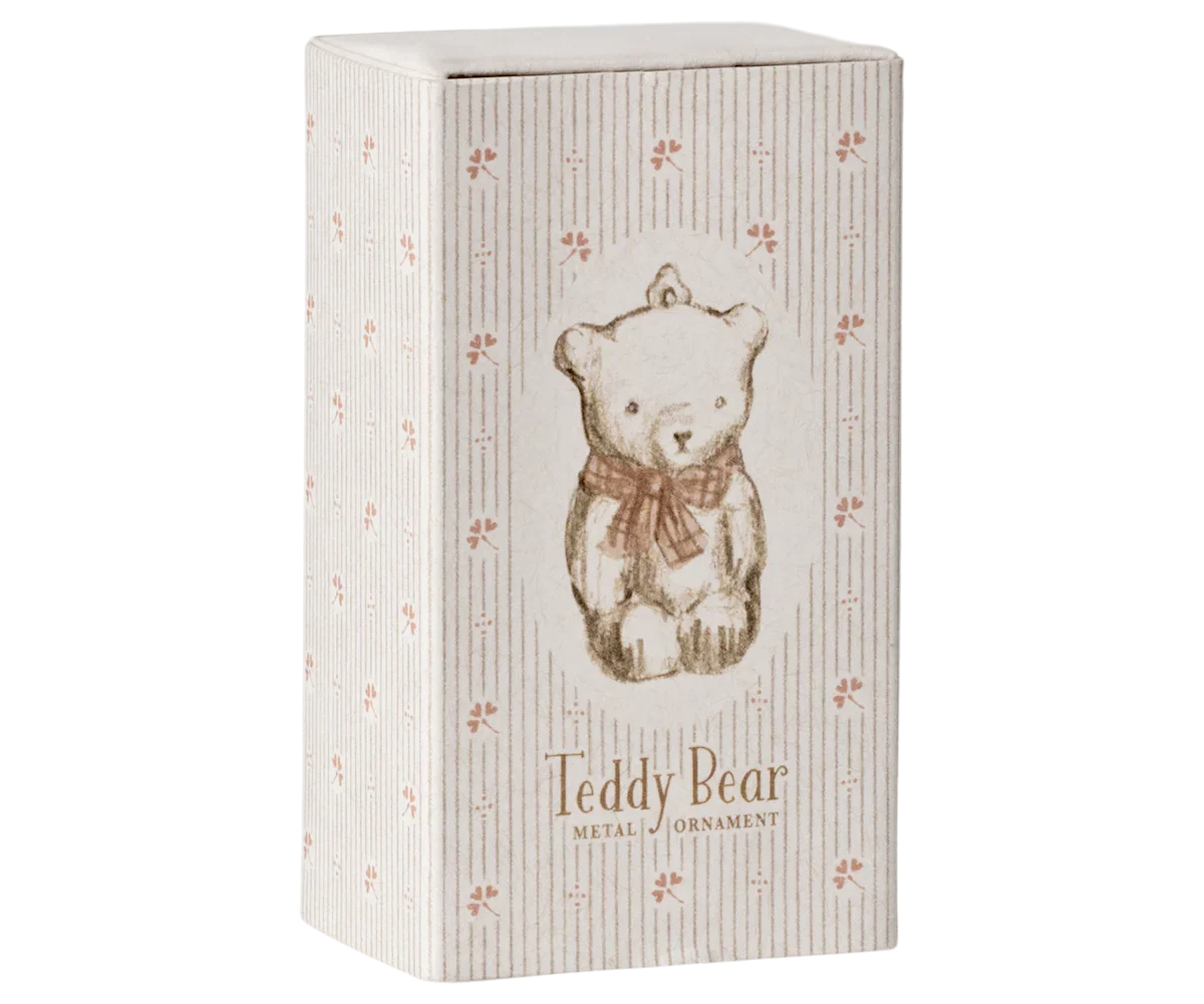  Maileg Metal Ornament, Teddy Bear - Off White/Rose