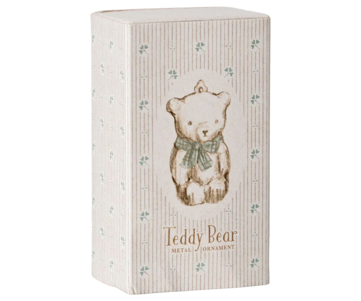  Maileg Metal Ornament, Teddy Bear - Off White/Blue