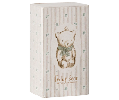  Maileg Metal Ornament, Teddy Bear - Off White/Blue