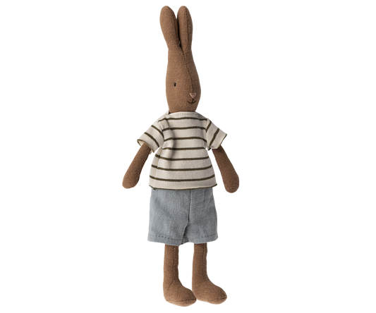 Maileg ETA MAY SS24 Rabbit Size 1, Chocolate Brown - Striped Blouse And Shorts