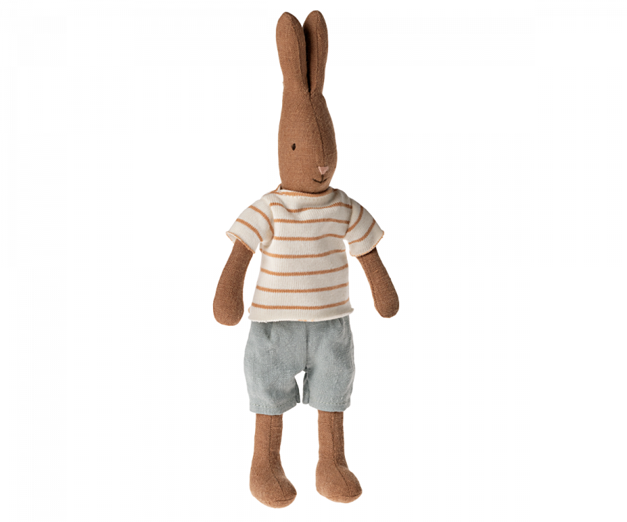  Maileg Rabbit, Size 1, Chocolate Brown - Striped Blouse And Shorts