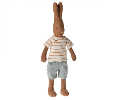  Maileg Rabbit, Size 1, Chocolate Brown - Striped Blouse And Shorts