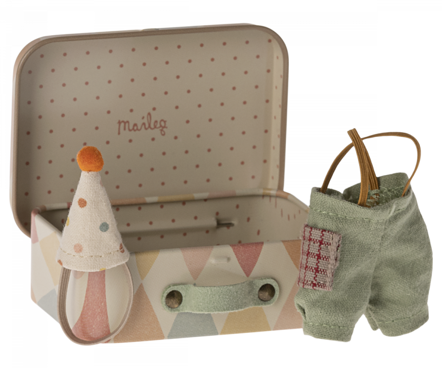 Maileg ETA APRIL SS24 Clown Clothes In Suitcase, Little Brother Mouse
