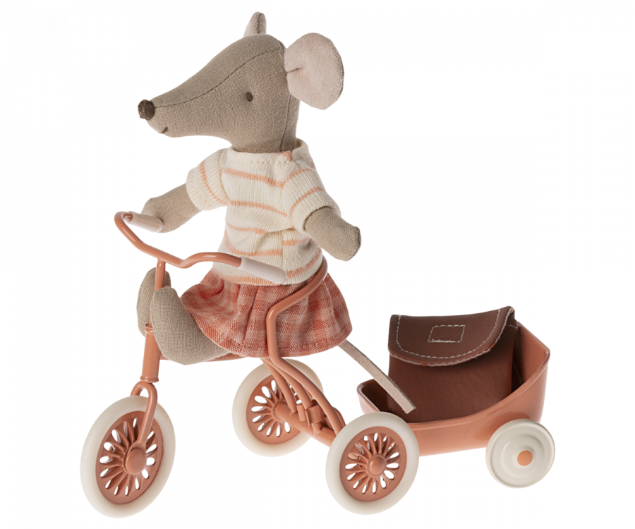 Maileg ETA JUNE SS24 Tricycle Mouse, Big Sister - Coral