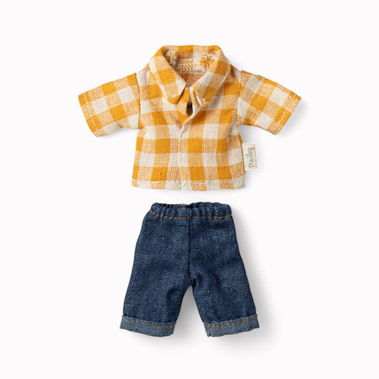 Maileg Yellow Checked Shirt And Pants | Dad Mouse