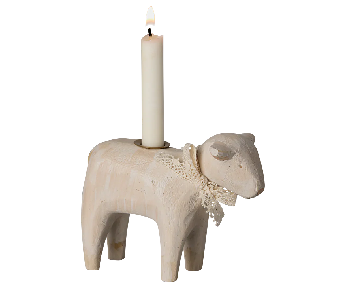  Maileg Wooden Candle Holder - Off White Lamb