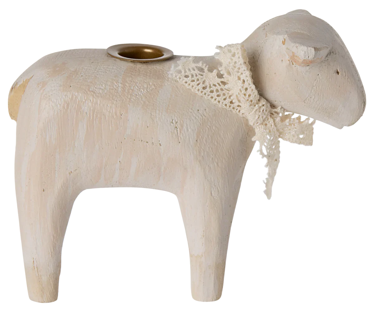  Maileg Wooden Candle Holder - Off White Lamb