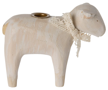  Maileg Wooden Candle Holder - Off White Lamb