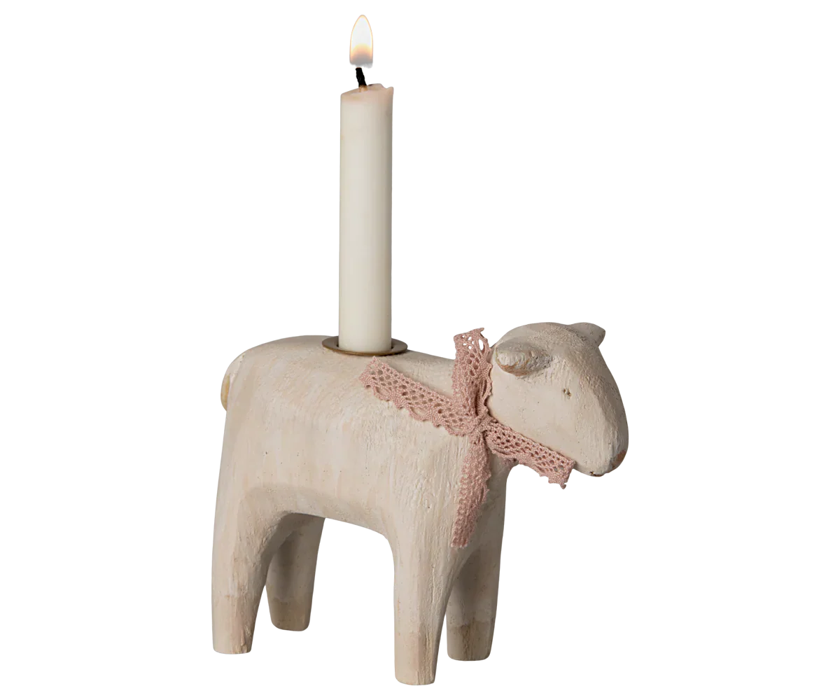  Maileg Wooden Candle Holder - Rose Lamb