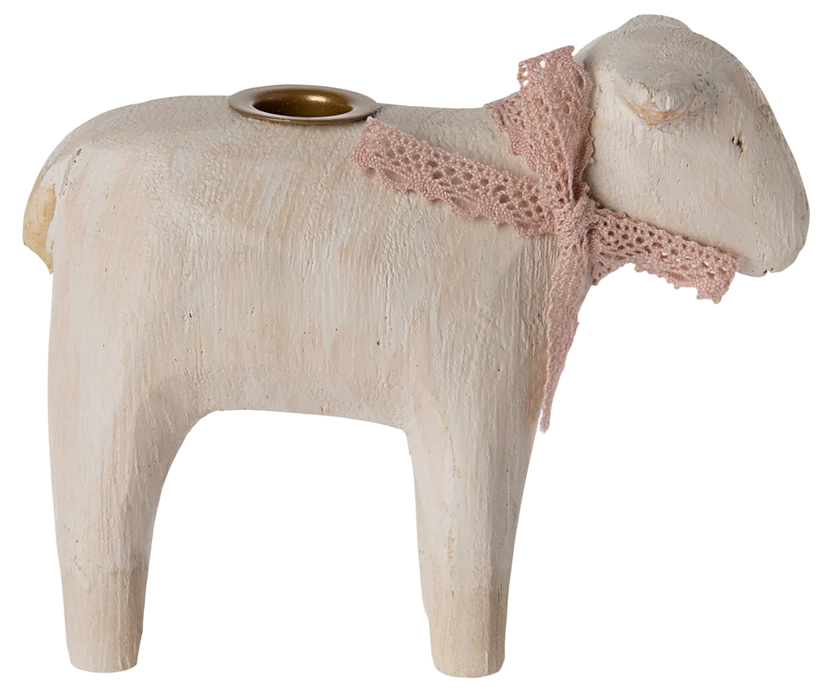  Maileg Wooden Candle Holder - Rose Lamb