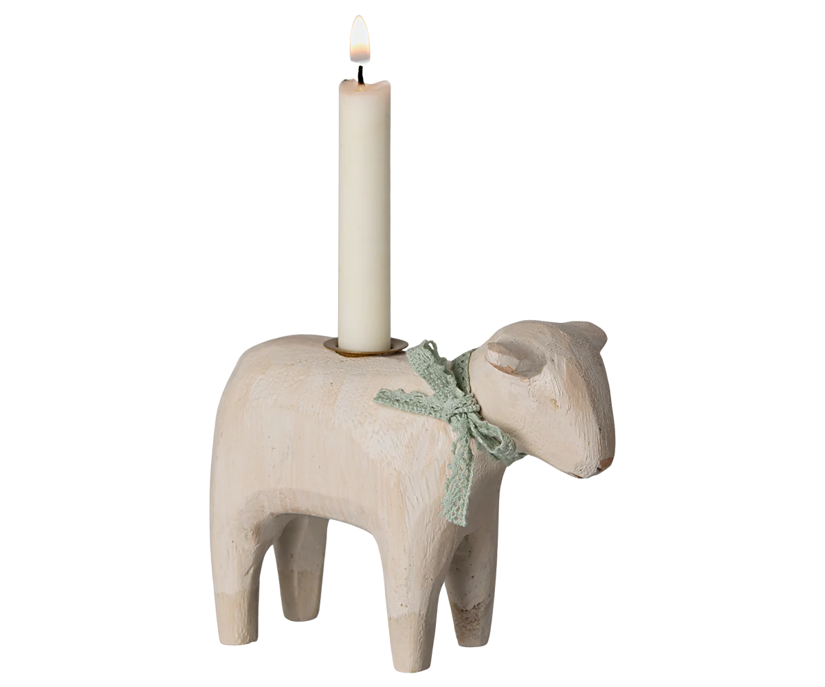  Maileg Wooden Candle Holder - Mint Lamb