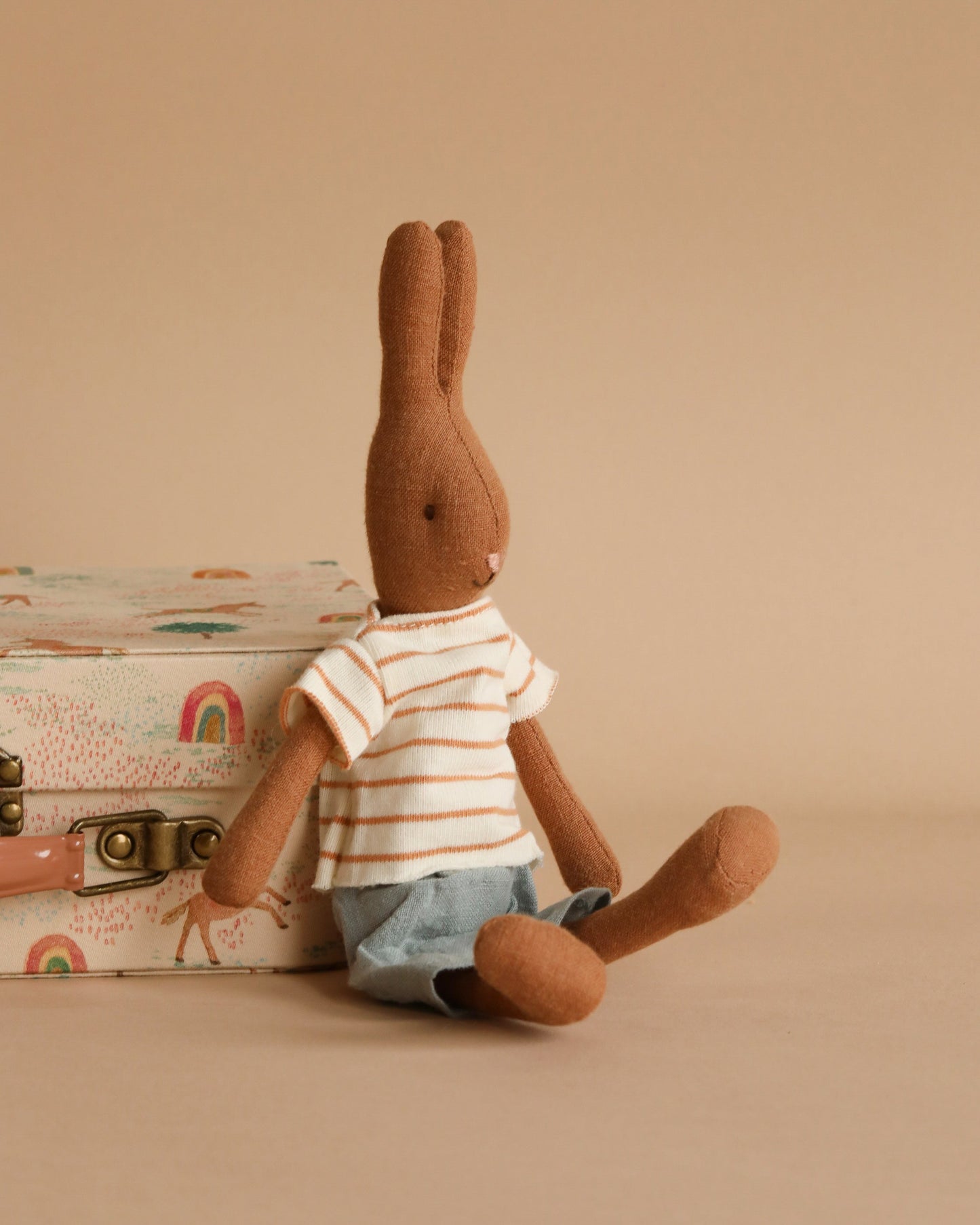  Maileg Rabbit, Size 1, Chocolate Brown - Striped Blouse And Shorts