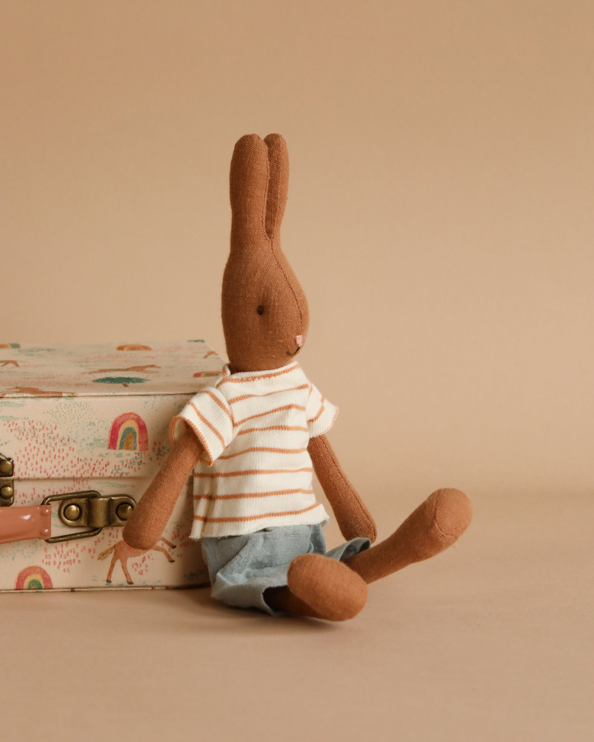  Maileg Rabbit, Size 1, Chocolate Brown - Striped Blouse And Shorts