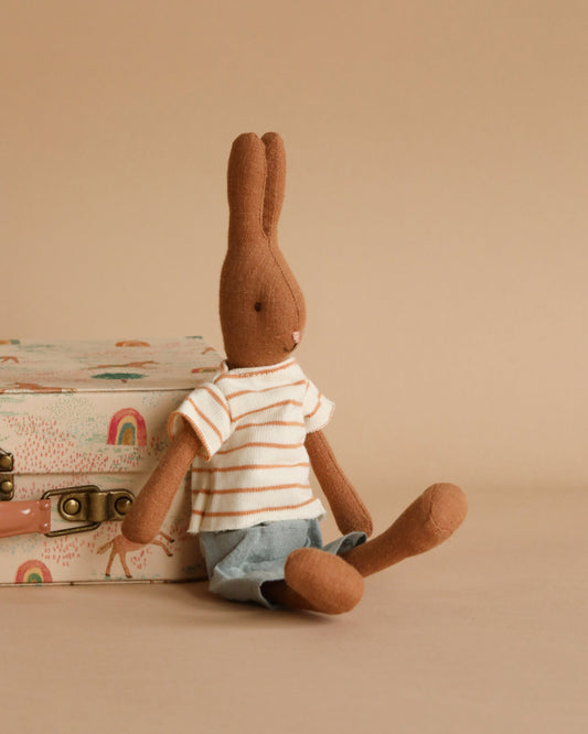  Maileg Rabbit, Size 1, Chocolate Brown - Striped Blouse And Shorts
