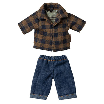Maileg Brown Checked Shirt And Pants | Dad Mouse