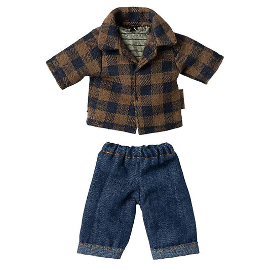 Maileg Brown Checked Shirt And Pants | Dad Mouse