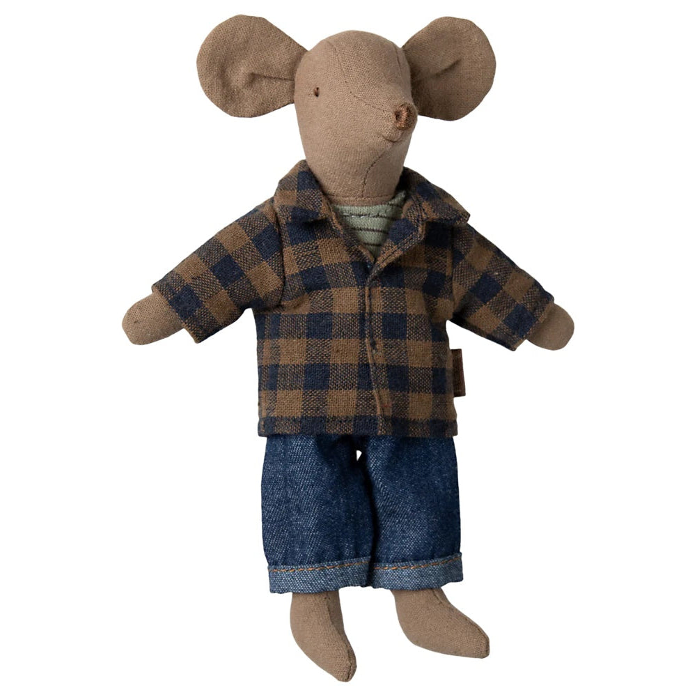 Maileg Brown Checked Shirt And Pants | Dad Mouse