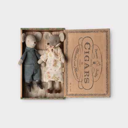 Maileg Grandma And Grandpa Mice In Cigar Box