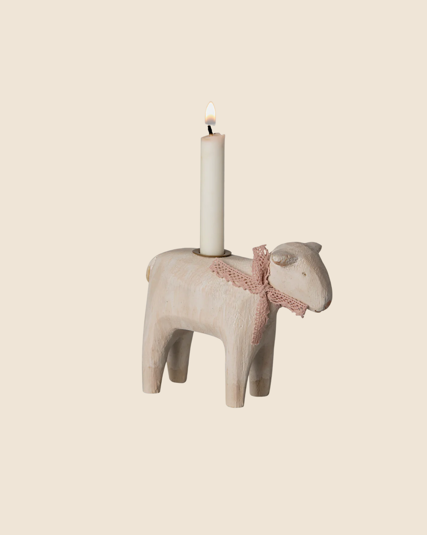  Maileg Wooden Candle Holder - Rose Lamb