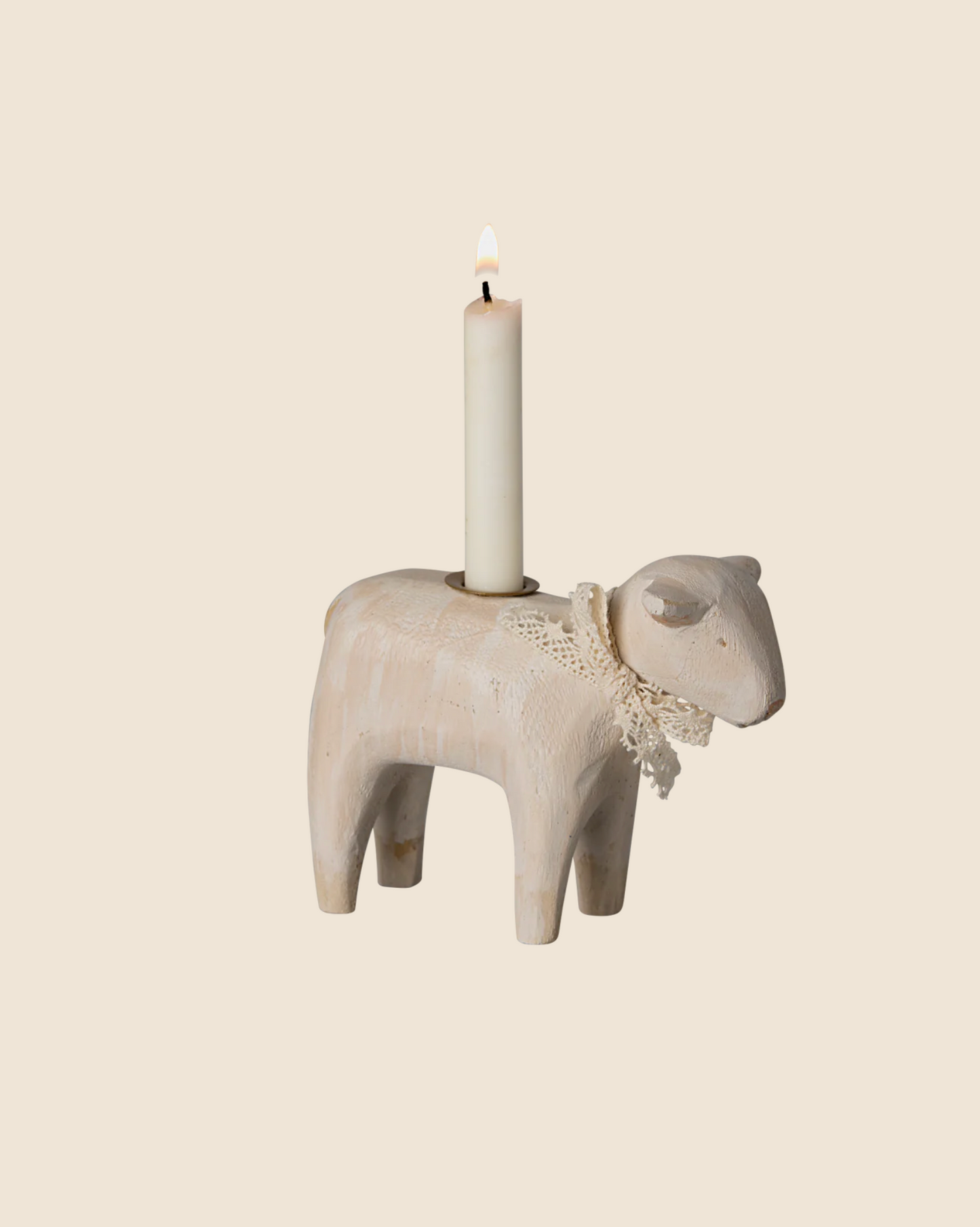 Maileg Wooden Candle Holder - Off White Lamb