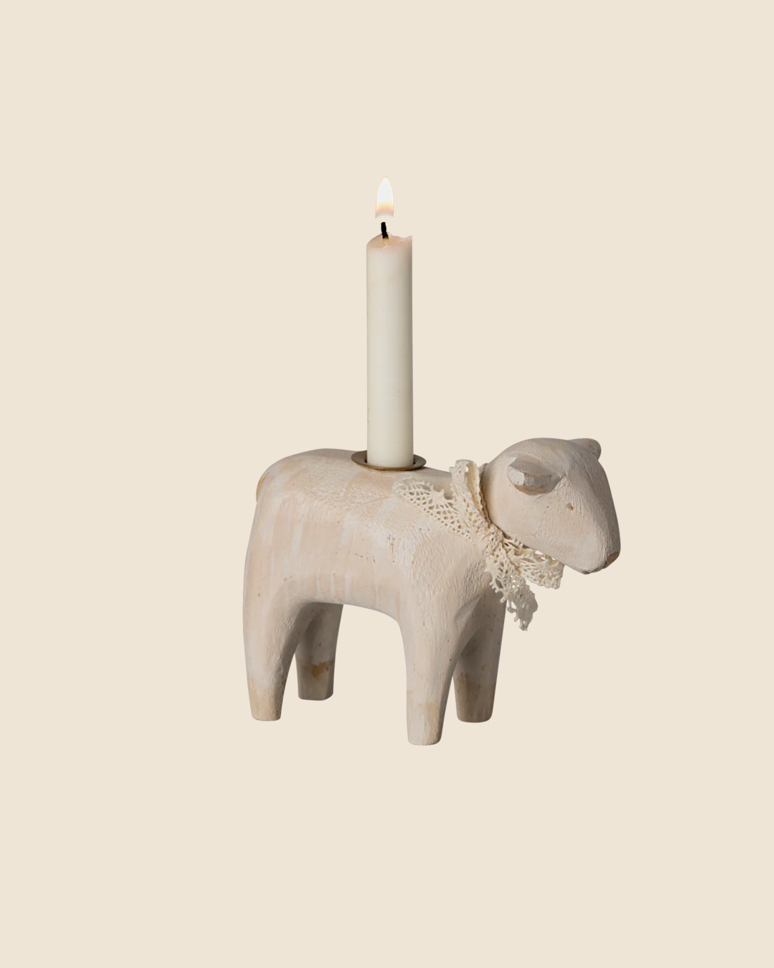  Maileg Wooden Candle Holder - Off White Lamb