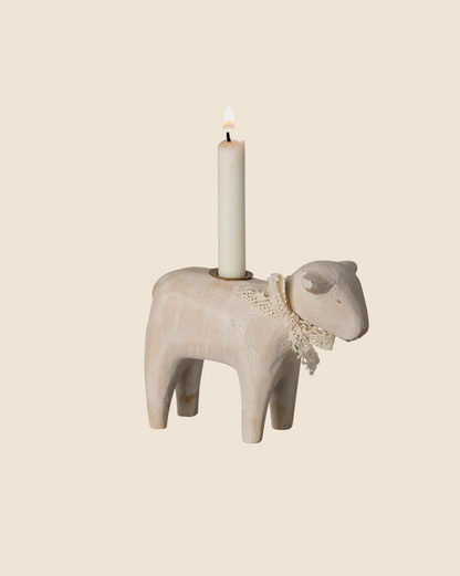  Maileg Wooden Candle Holder - Off White Lamb
