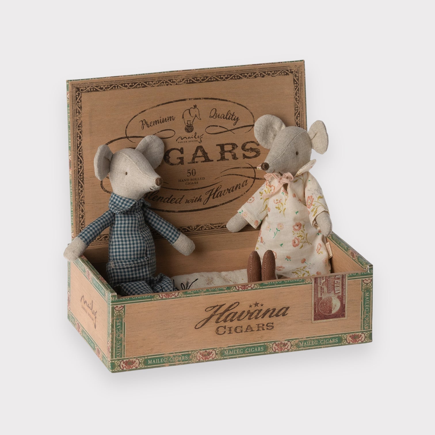 Maileg Grandma And Grandpa Mice In Cigar Box