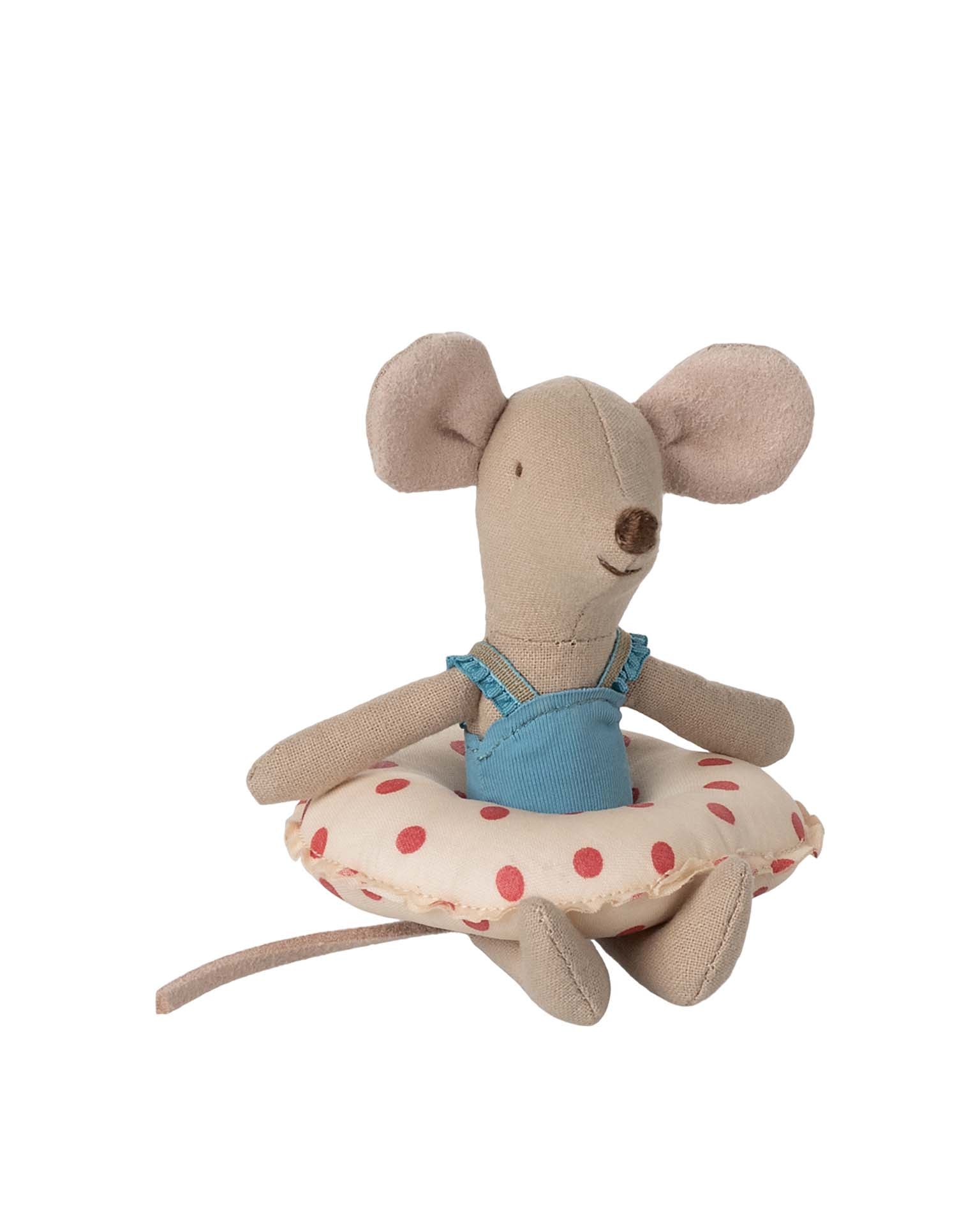 Maileg Little Sister Beach Mouse With Float In Red Dot