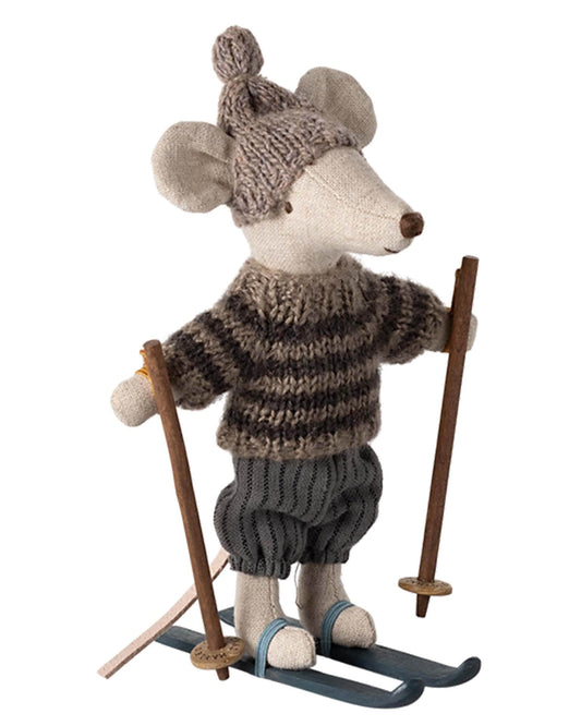 Maileg Big Brother Winter Mouse With Ski Set In Grey