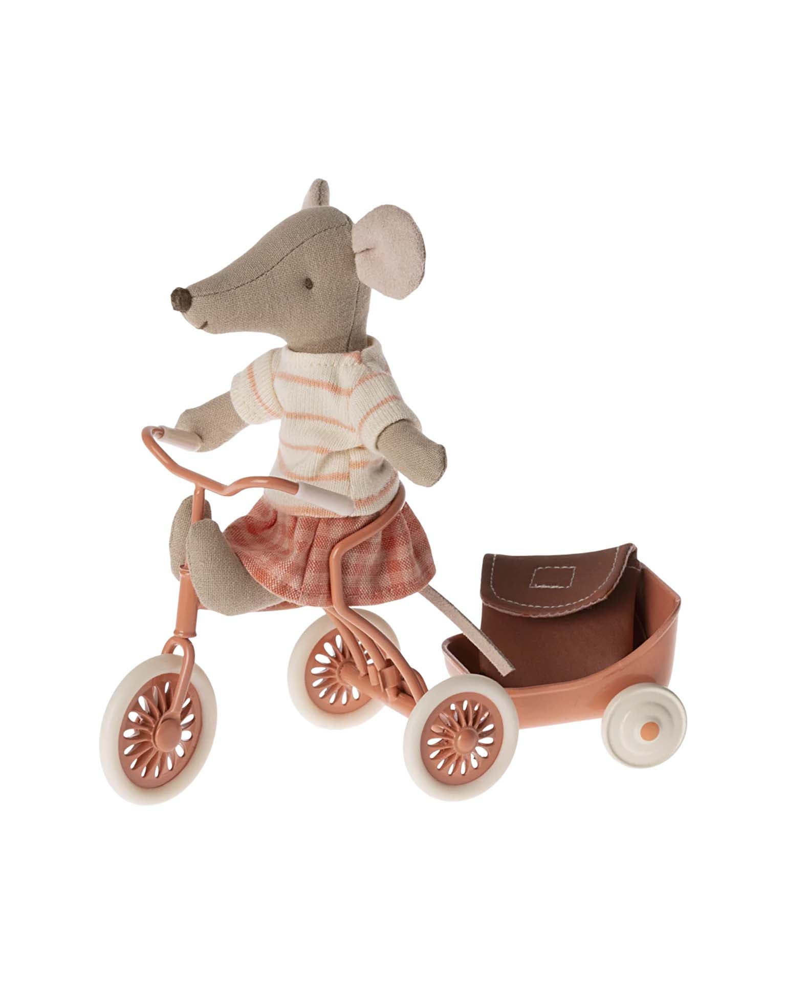 Maileg Big Sister Tricycle Mouse In Coral
