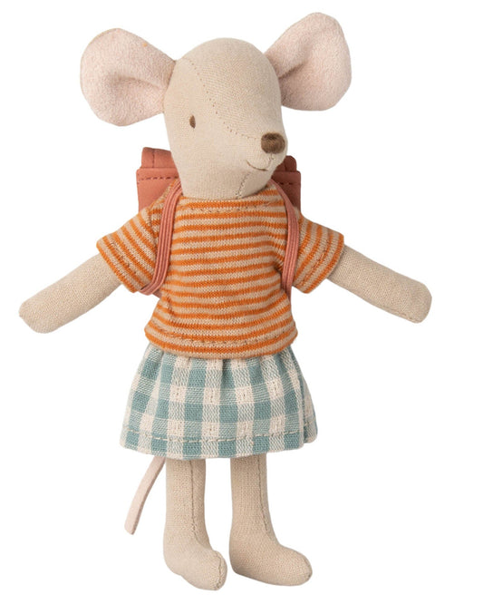 Maileg Big Sister Tricycle Mouse With Bag In Old Rose