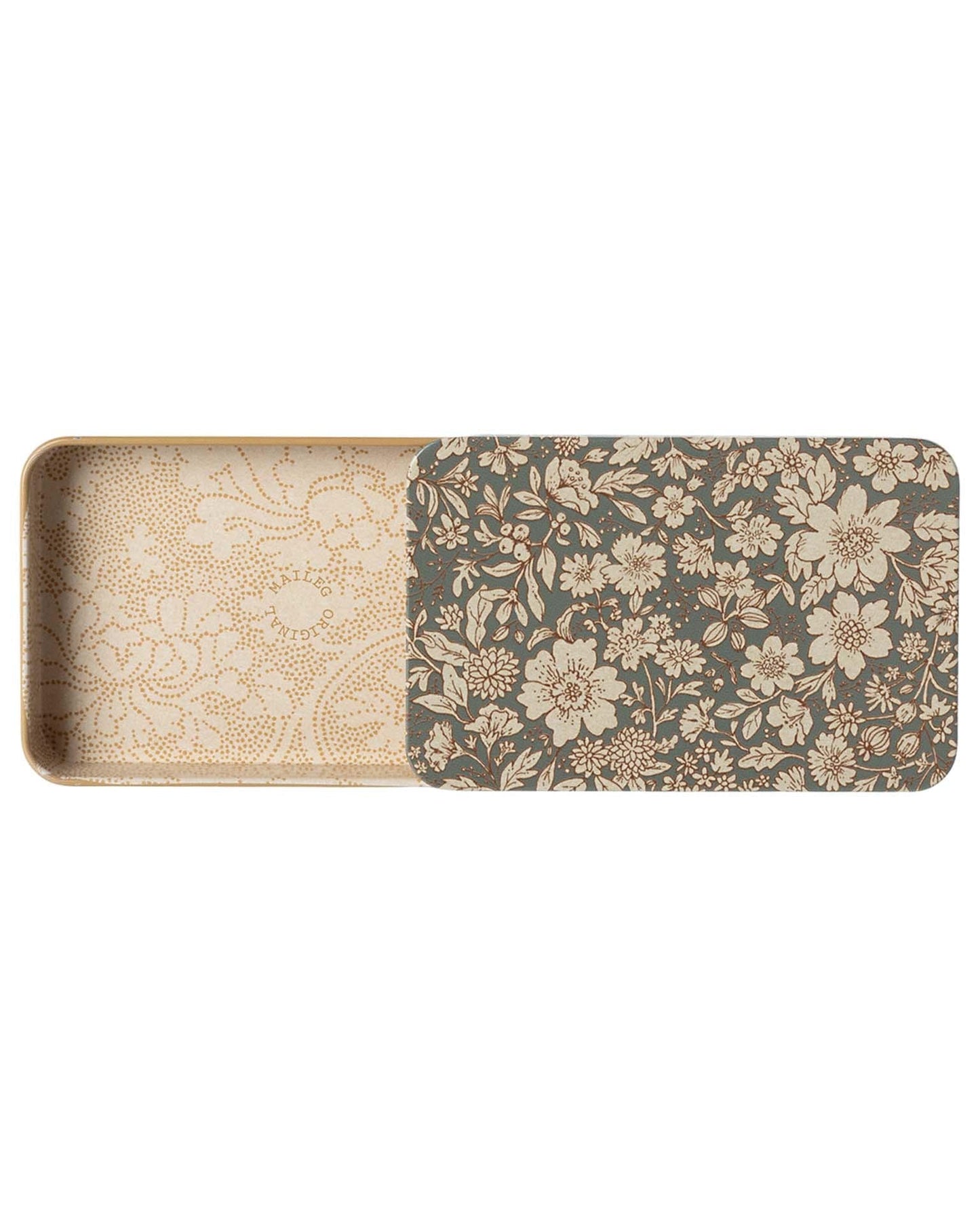 Maileg Blossom Metal Box W/ Sliding Lid In Blue