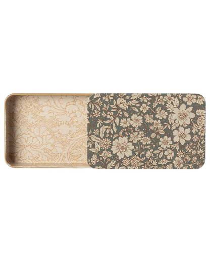 Maileg Blossom Metal Box W/ Sliding Lid In Blue