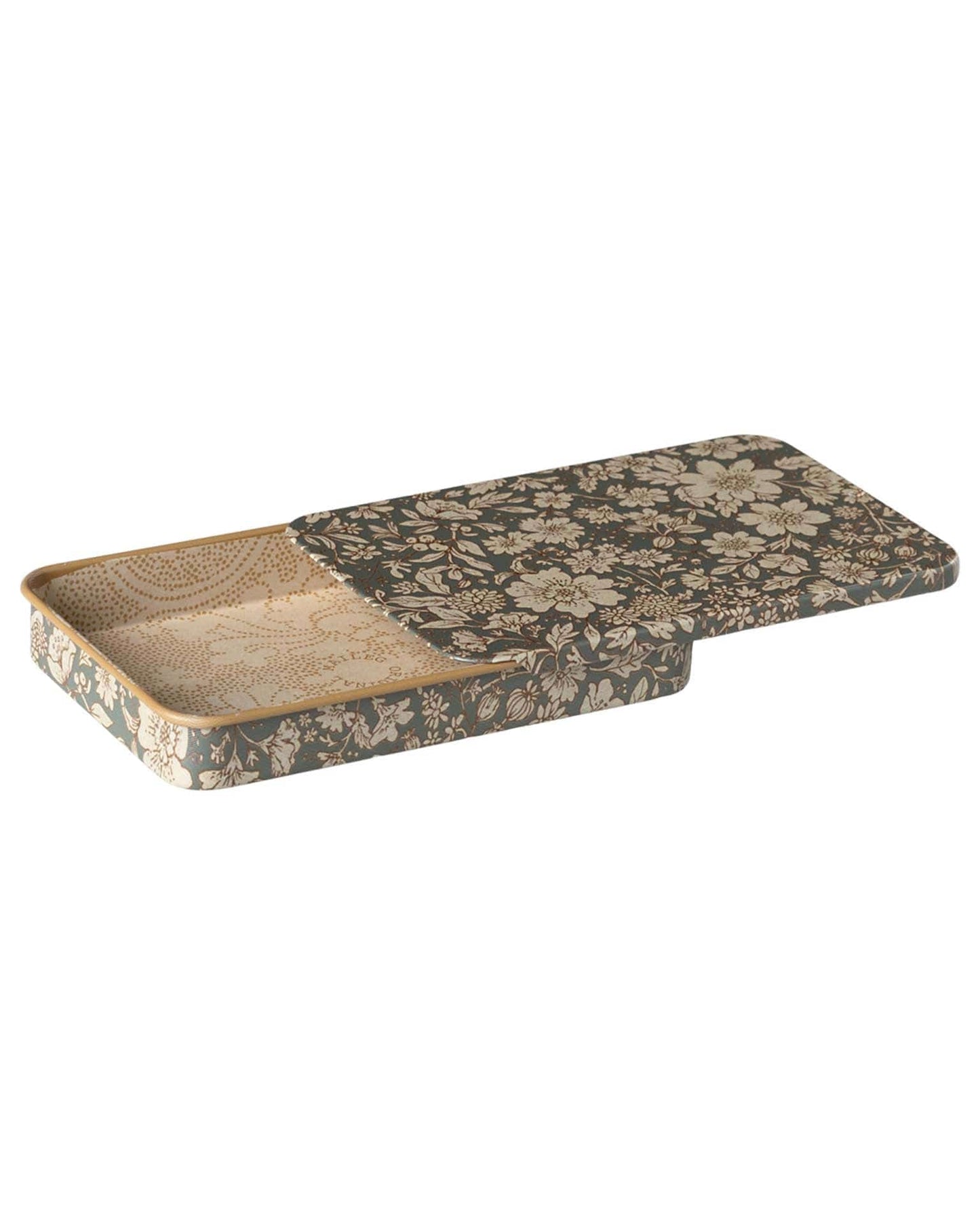 Maileg Blossom Metal Box W/ Sliding Lid In Blue