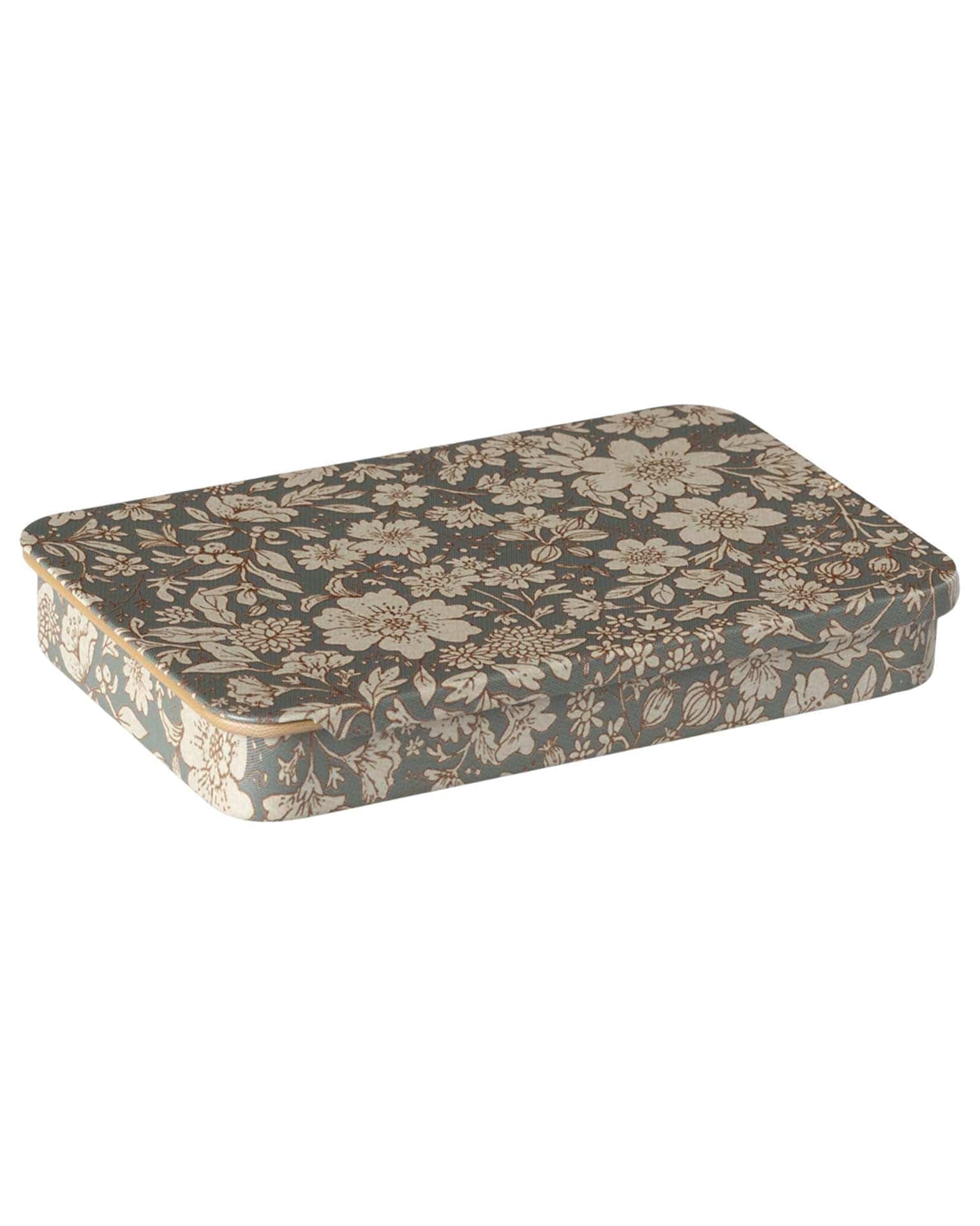 Maileg Blossom Metal Box W/ Sliding Lid In Blue