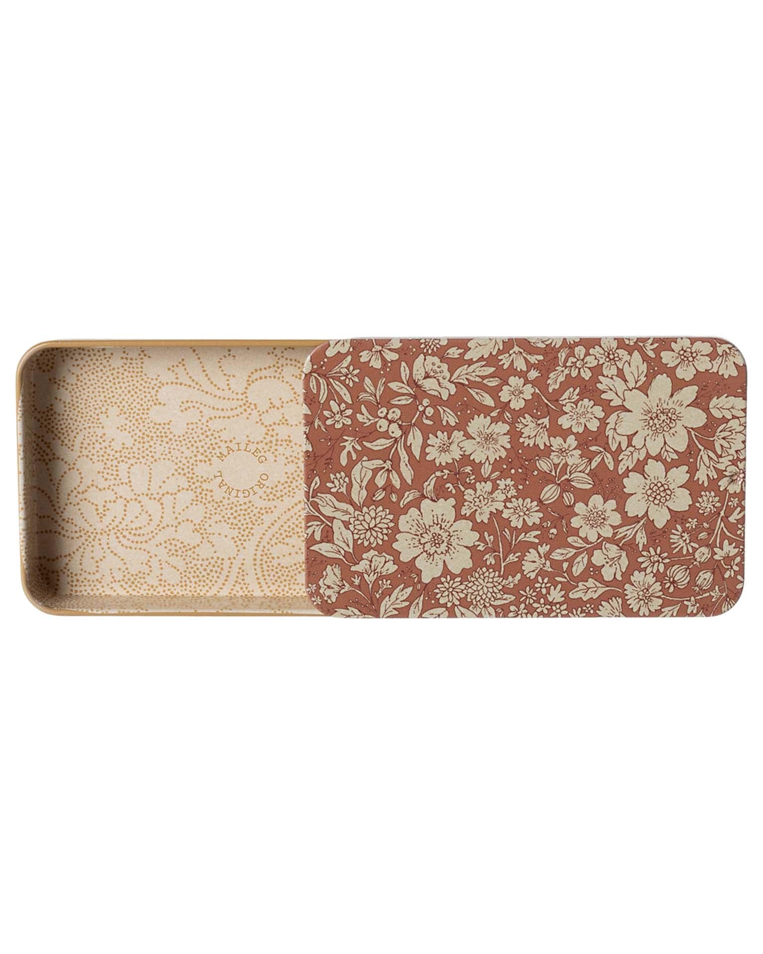 Maileg Blossom Metal Box W/ Sliding Lid In Heather