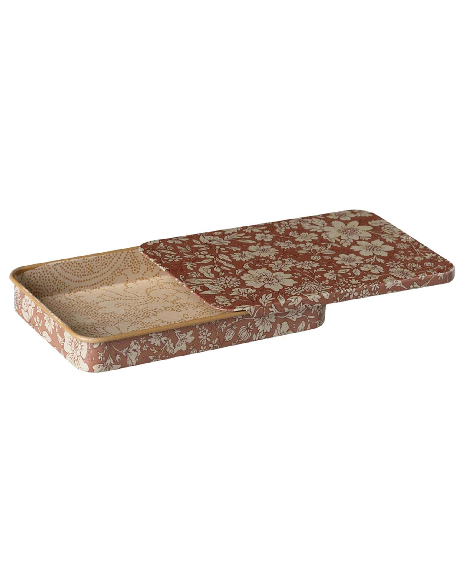 Maileg Blossom Metal Box W/ Sliding Lid In Heather