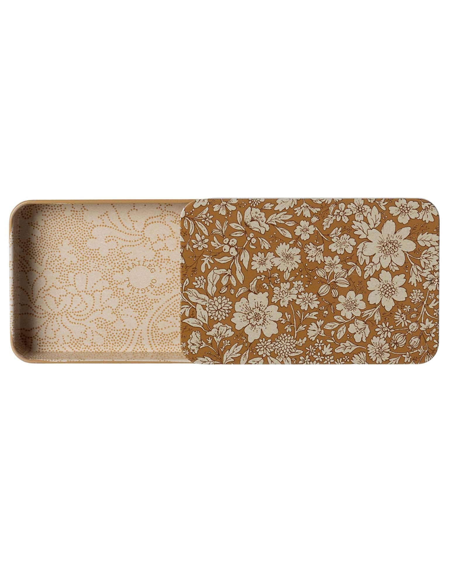 Maileg Blossom Metal Box W/ Sliding Lid In Ocher
