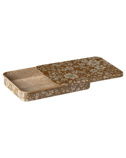 Maileg Blossom Metal Box W/ Sliding Lid In Ocher