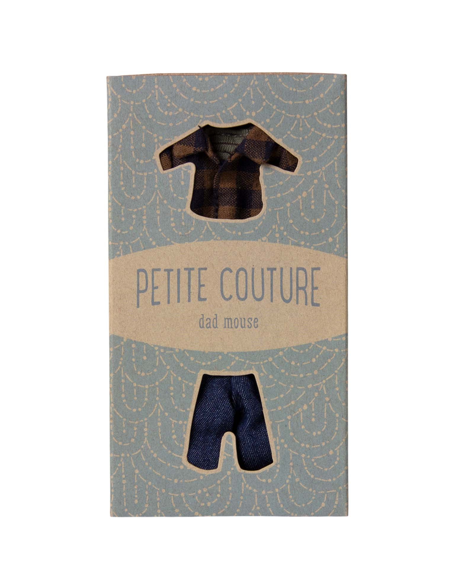 Maileg Brown Checked Shirt + Pants For Dad Mouse