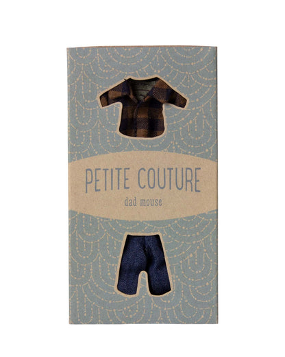 Maileg Brown Checked Shirt + Pants For Dad Mouse