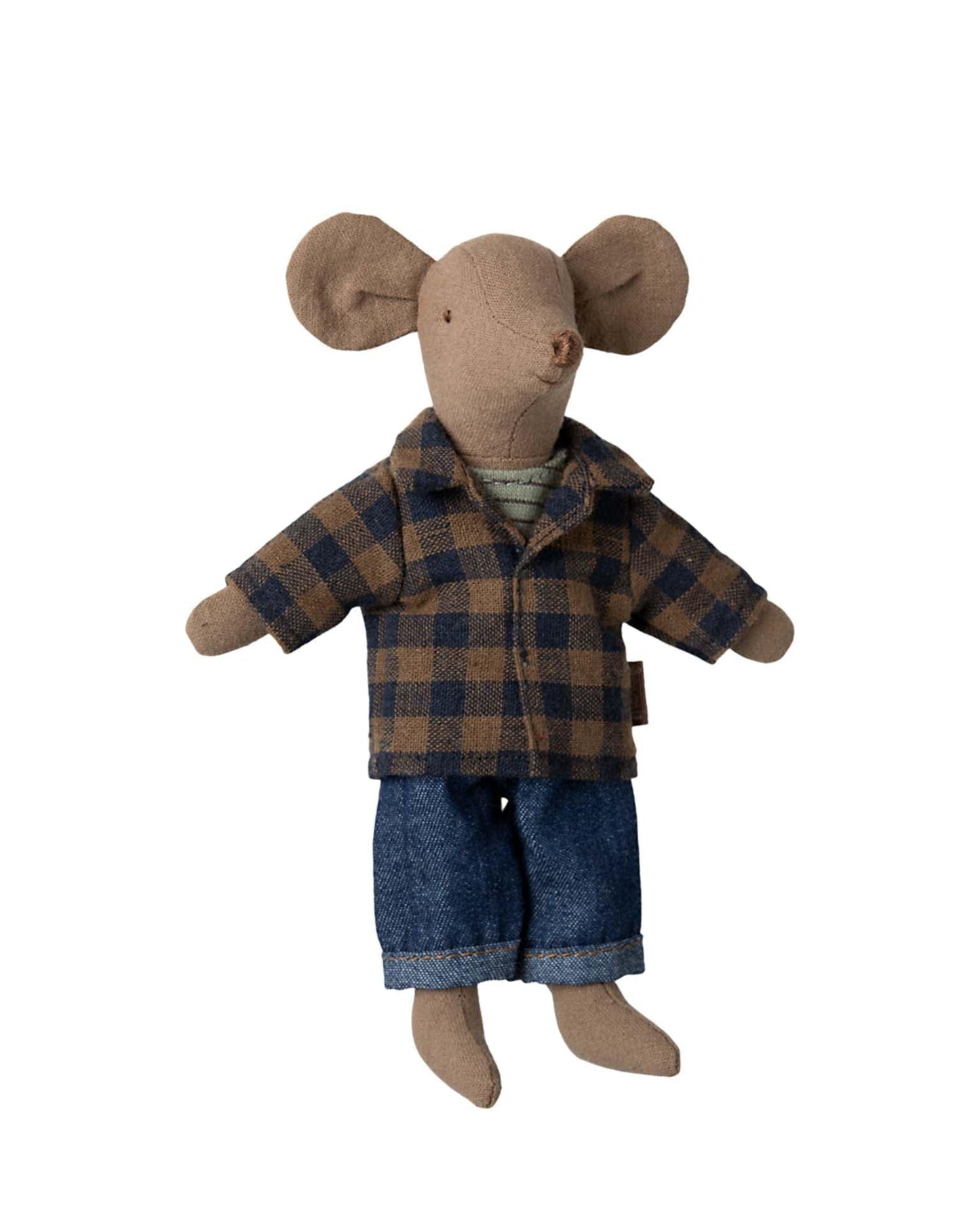 Maileg Brown Checked Shirt + Pants For Dad Mouse